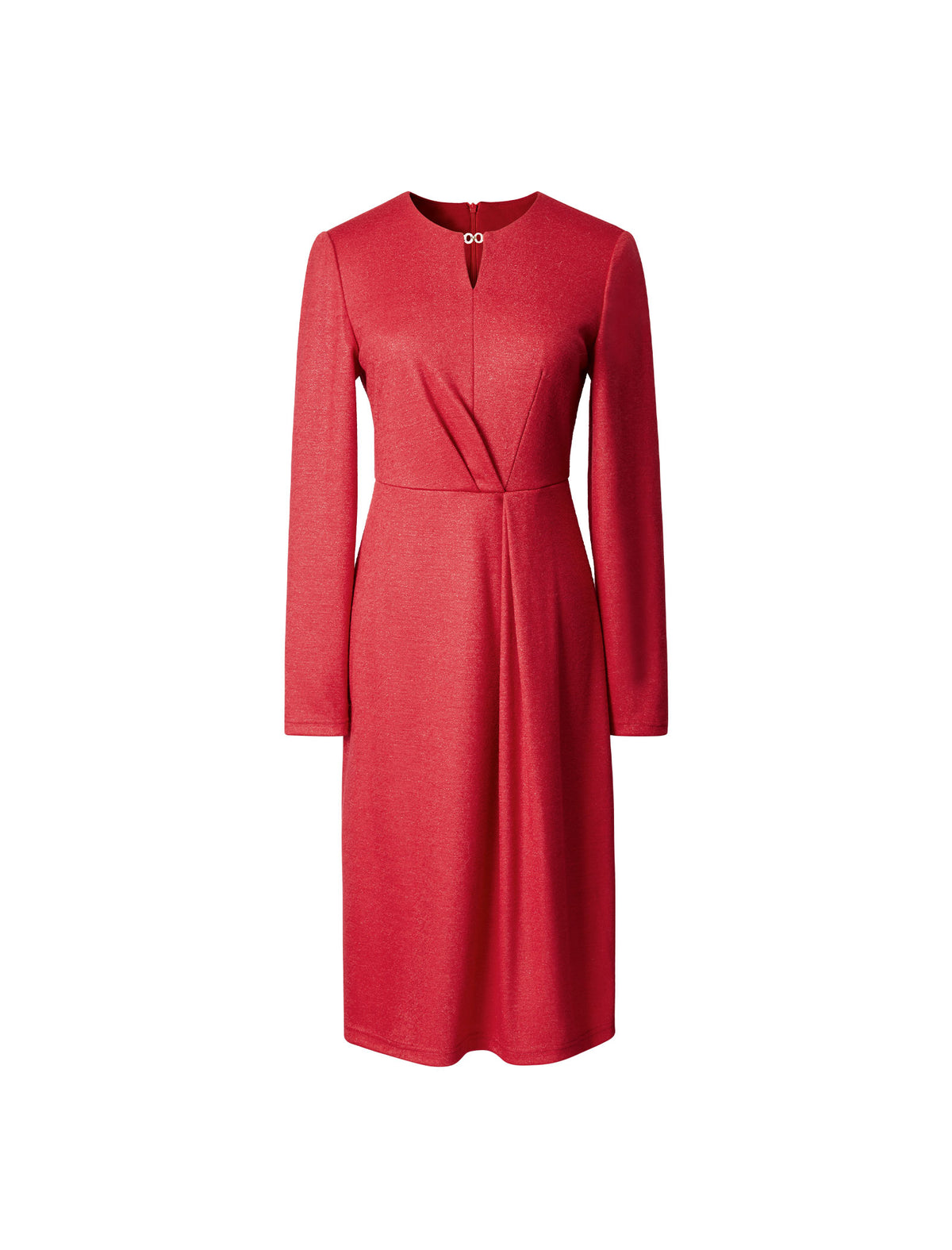 Wool Blend Keyhole Neck Fitted Waist Midi Dress