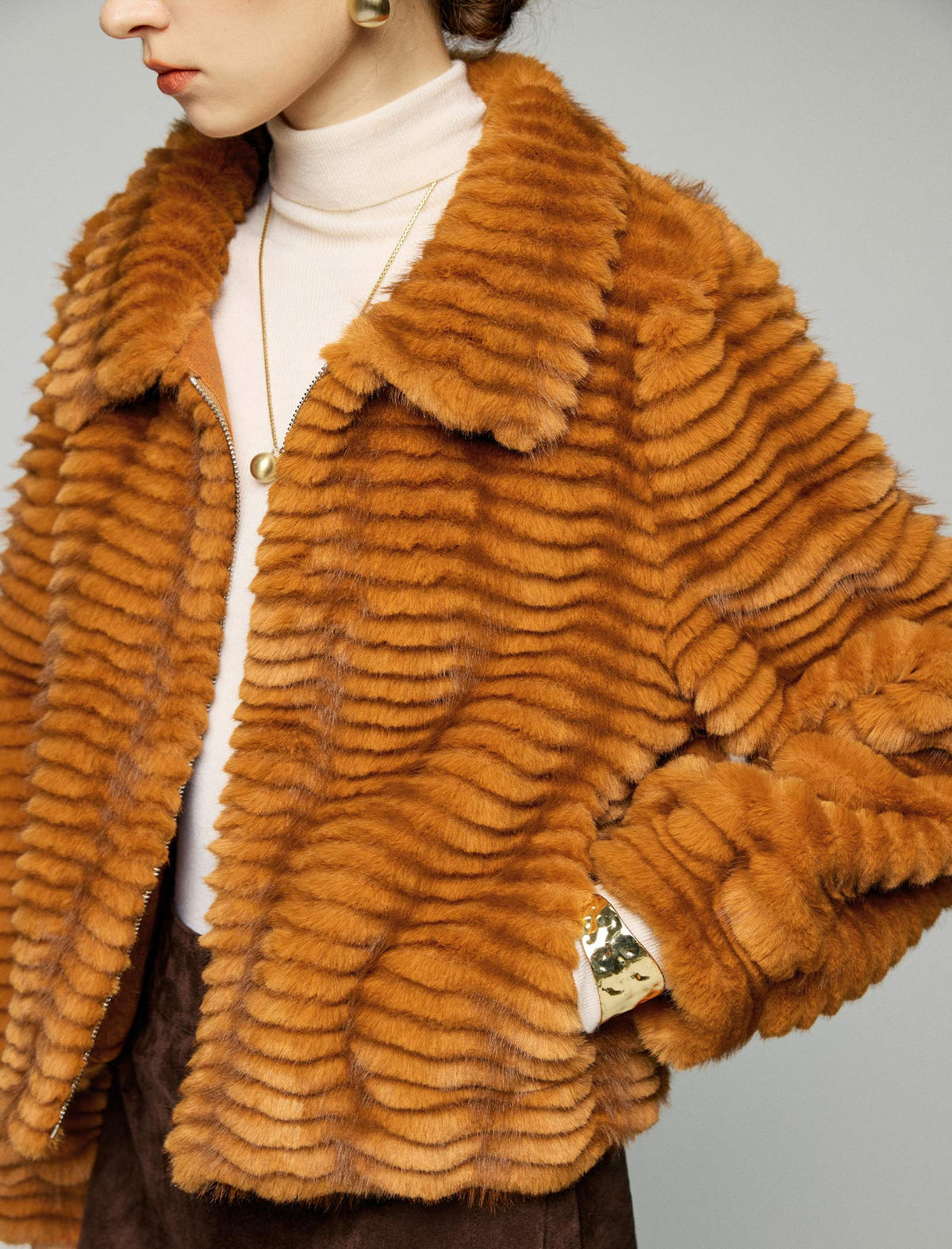 Striped Collared Zip-Front Cropped Jacket