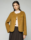 Wool Blend Metallic-Stripe Crewneck Button-Front Cropped Jacket