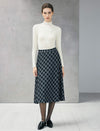 Wool Blend Rhinestone Lace-Sleeve Turtleneck Fitted Top