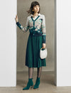 Pleated Velvet Textured Midi A Line Skirt
