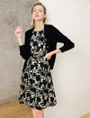 Beaded Neckline Black Floral Jacquard Sleeveless Dress