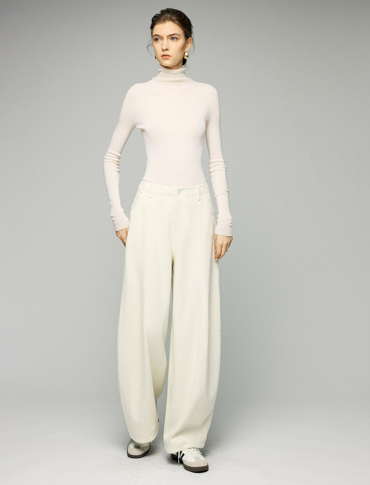Wool Blend High-Waist Crease-Front Wide-Leg Pants