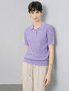 Polo Collar Textured Knit Short‑Sleeve Top