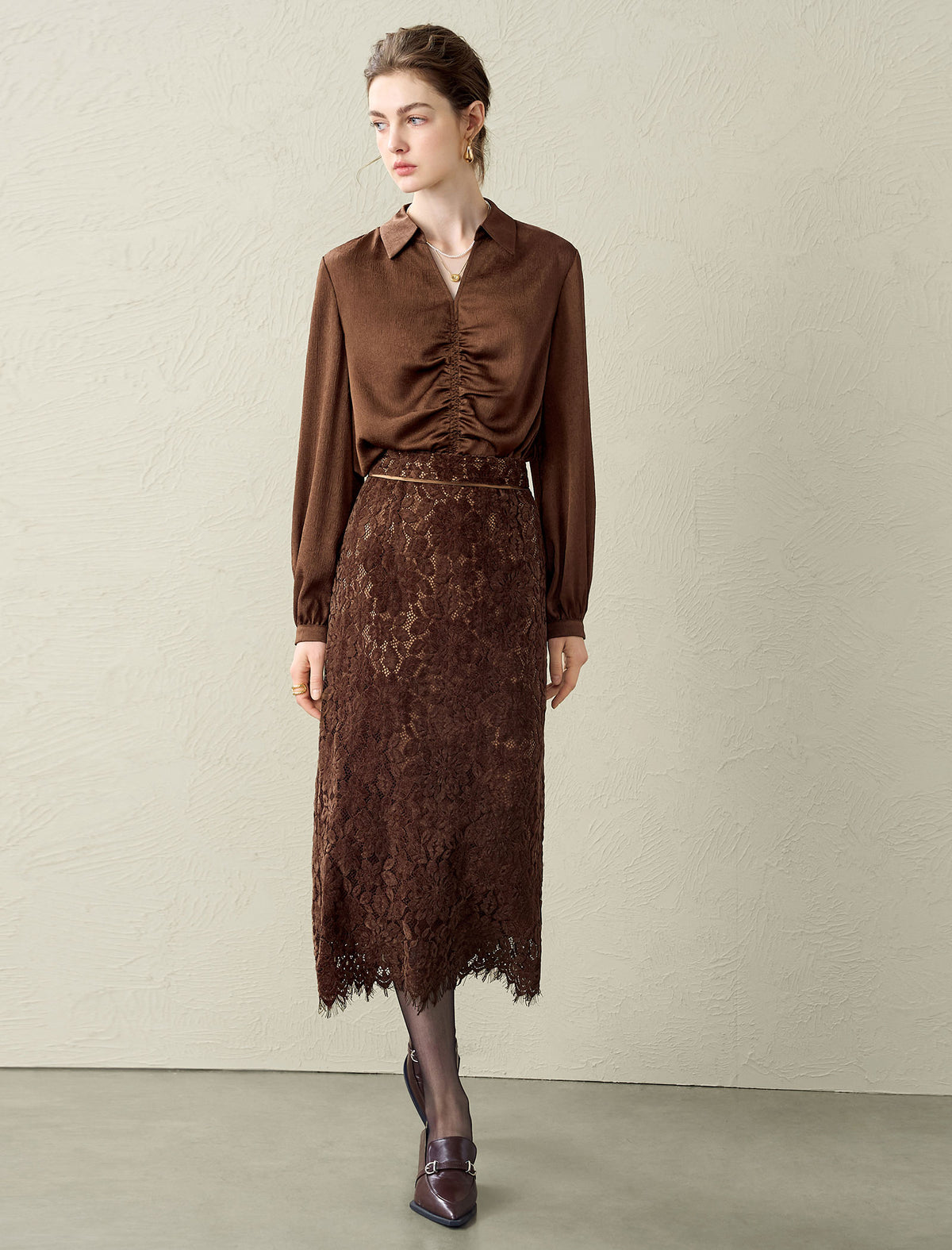 Ruched Front Collared Shirt