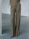 Front Pleated Wide Leg Pockets Detail Casual Pants
