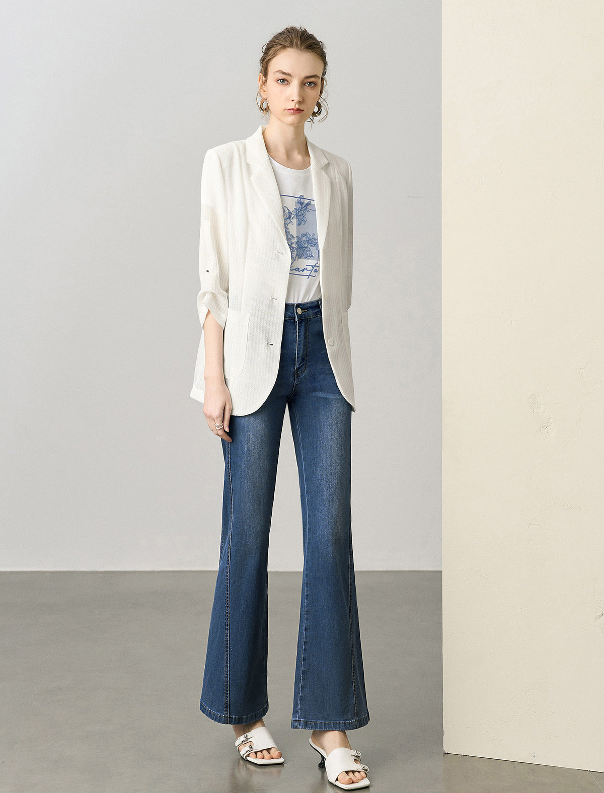 Three-Quarter Sleeve Textured Lapel Blazer