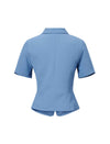 Dusty Blue Collared Button Down Peplum Short Sleeve Top