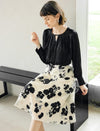 High Waist Floral Jacquard A Line Midi Skirt