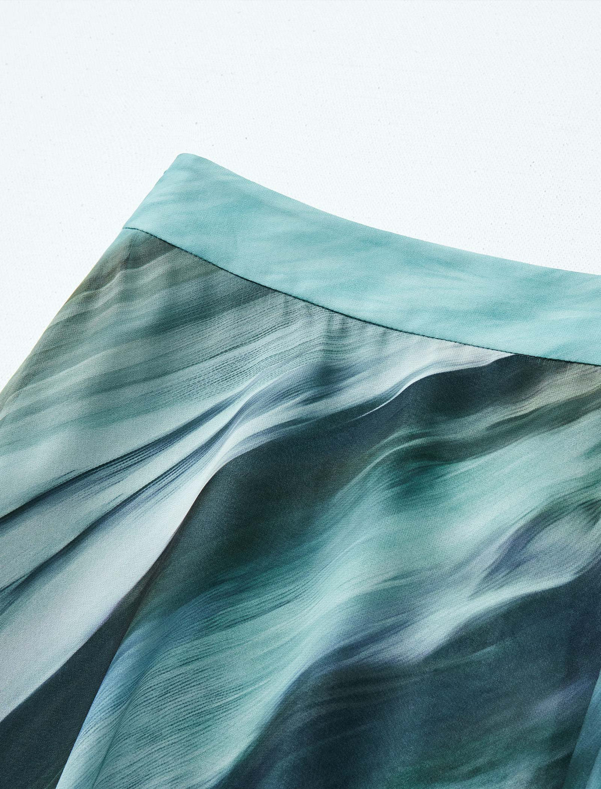 Green Blue Watercolor Print Chiffon Midi Skirt