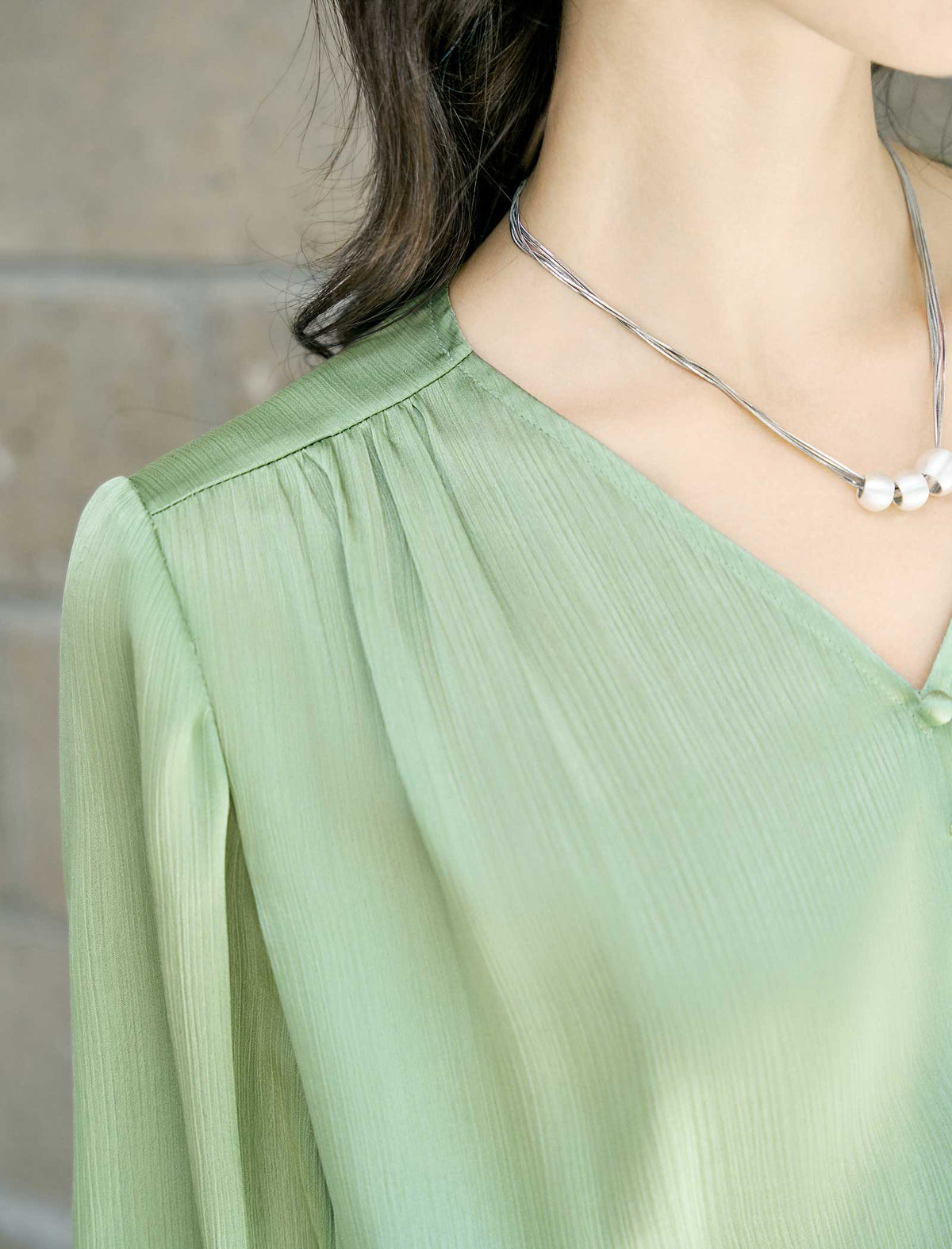 Sage Green Tie-Neck Blouse