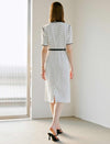 V-Neck Polka Dot Waist-Cinched Fitted Dress