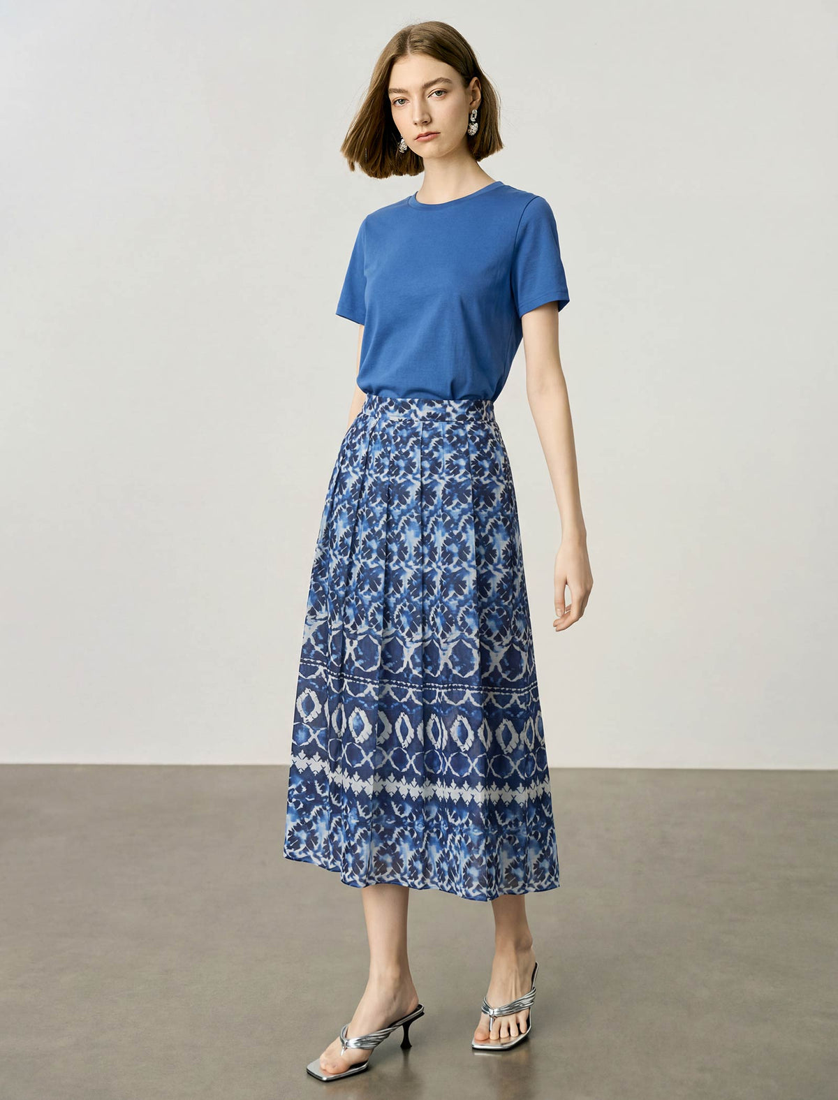 Geometric Tie-Dye High Waist Pleated Midi Skirt
