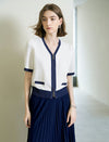 V-Neck Contrast Trim Short Sleeve Knit Cardigan