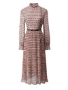 Geometric Print Ruffled Neckline Midi Dress