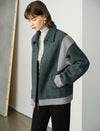 Wool Blend Color-Block Zip-Front Jacket