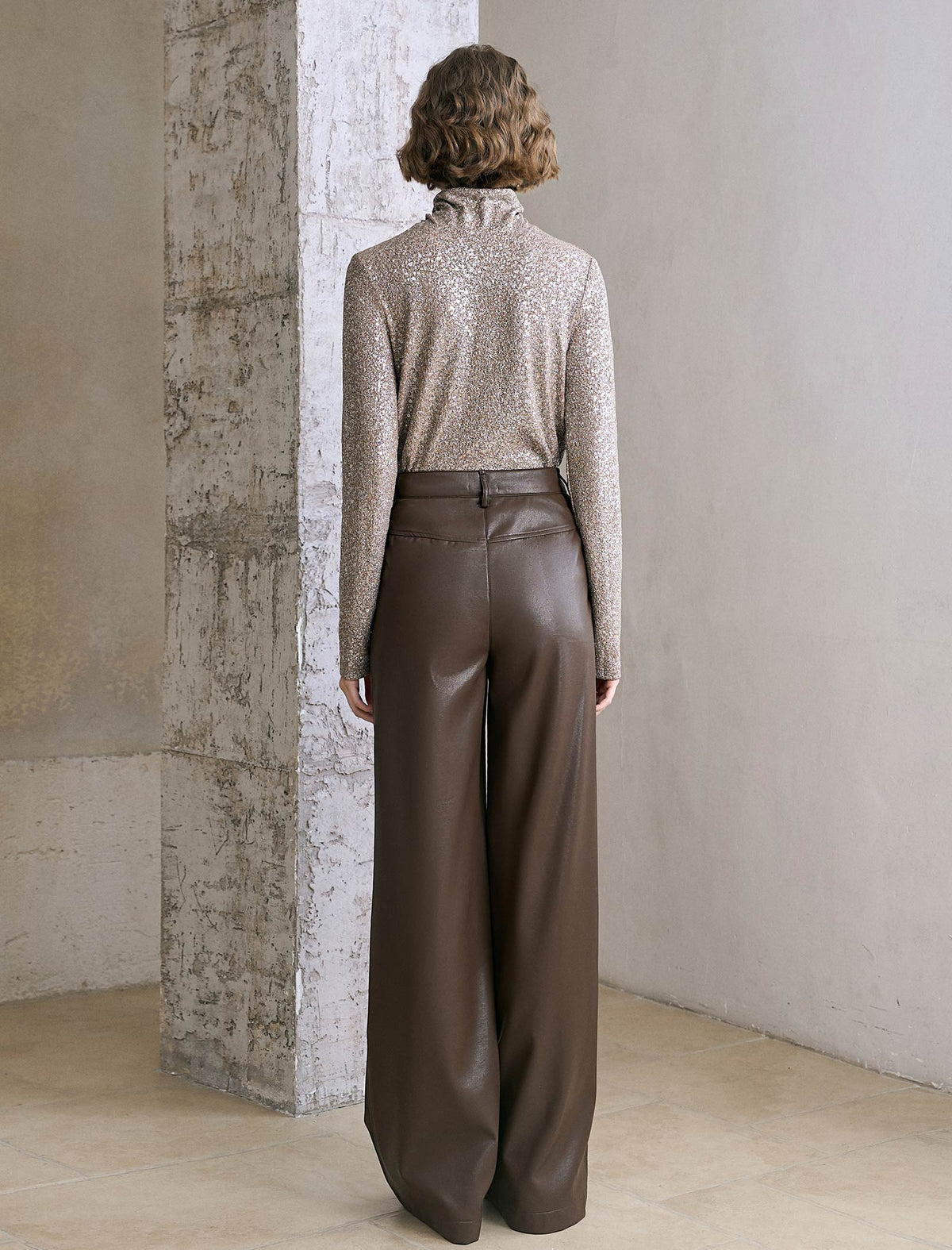 All-Over Sequin Turtleneck Long-Sleeve Top