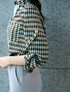 Checked Button-Down V Neck Shirt