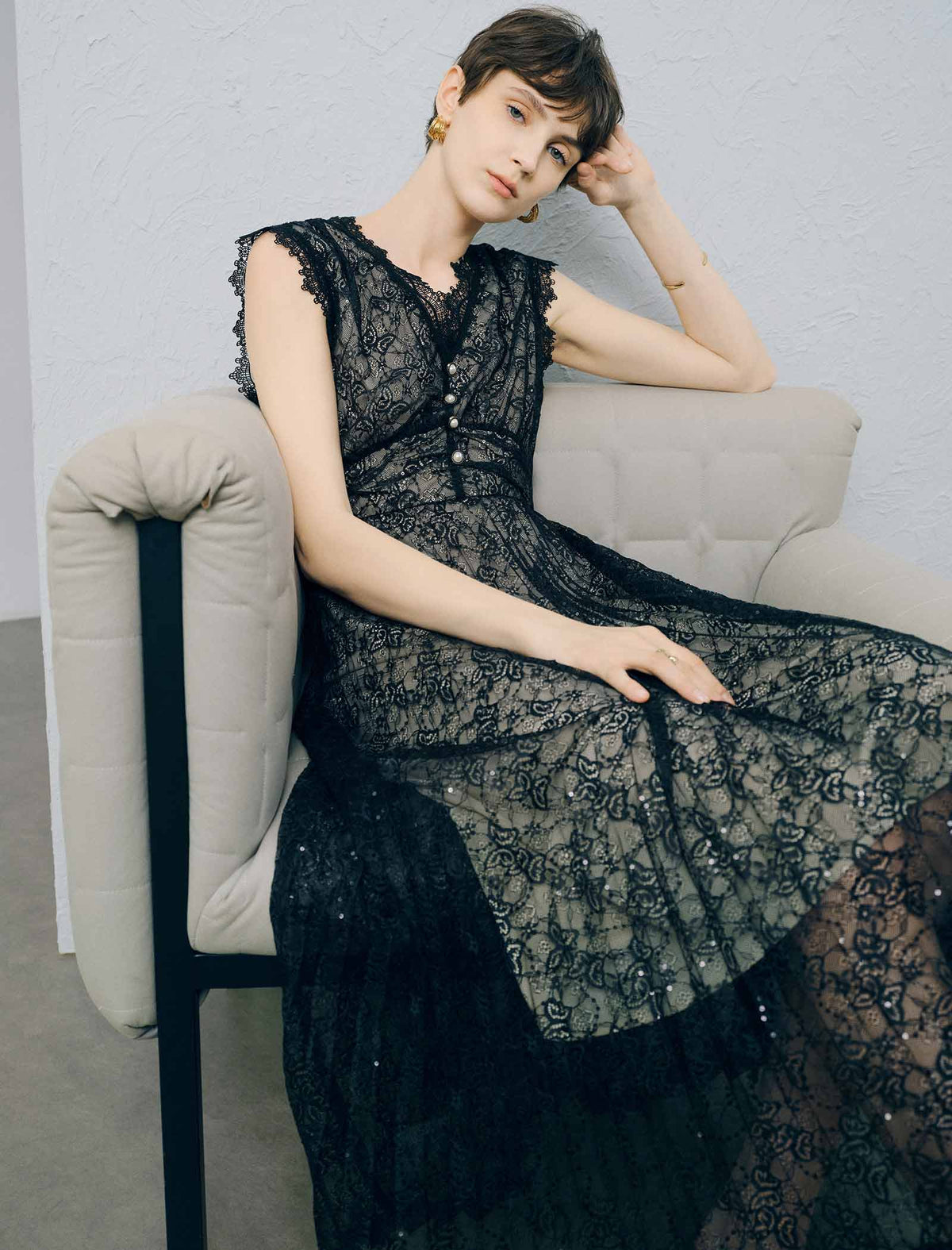 Black Lace Mesh Sheath Dress