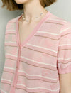 Striped Butterfly Embroidery V-Neck Tencel Blend Knit Cardigan Top