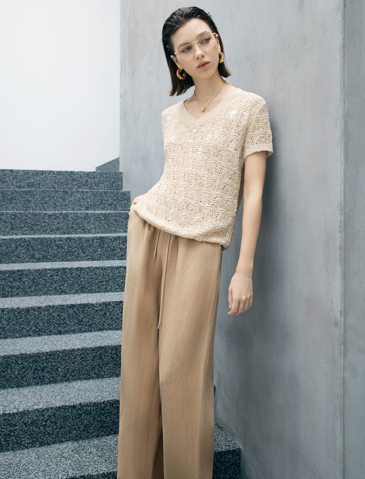Tencel Blend High Waist Wide Leg Pants