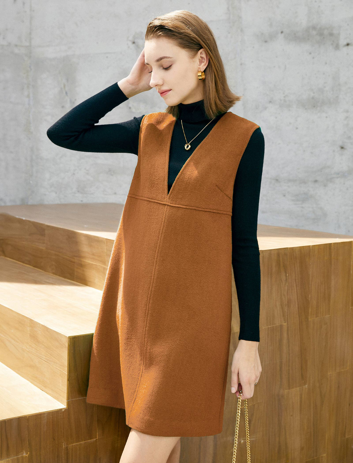 Wool Blend Knit V-Neck Sleeveless Dress