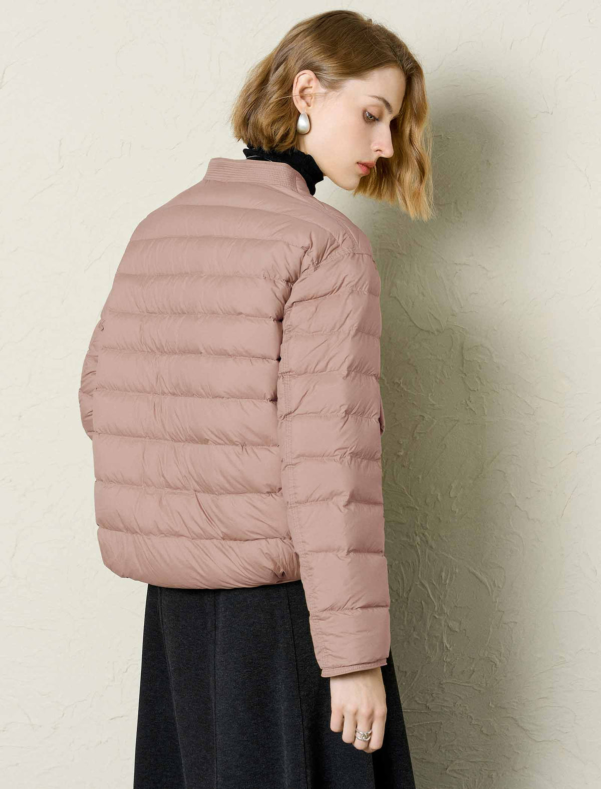 Asymmetric-Collar Cropped Down Jacket