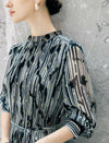 Abstract Print Belted Long Sleeve Midi Dress