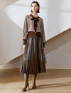 Pleated Faux Leather Midi Skirt