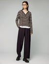 Wool and Mulberry Silk Blend Striped Hooded Drawstring Sweater