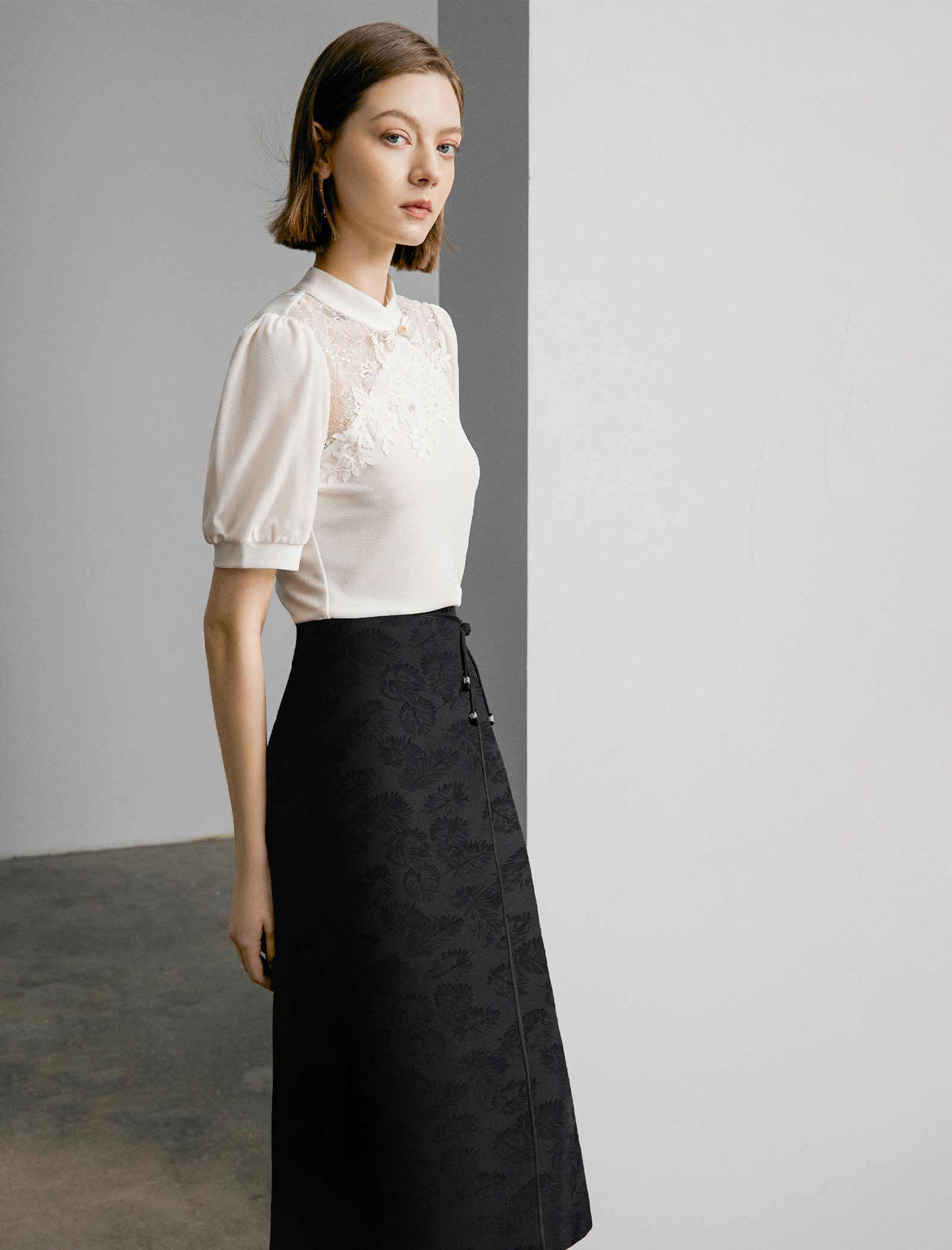 Black Textured Jacquard Skirt