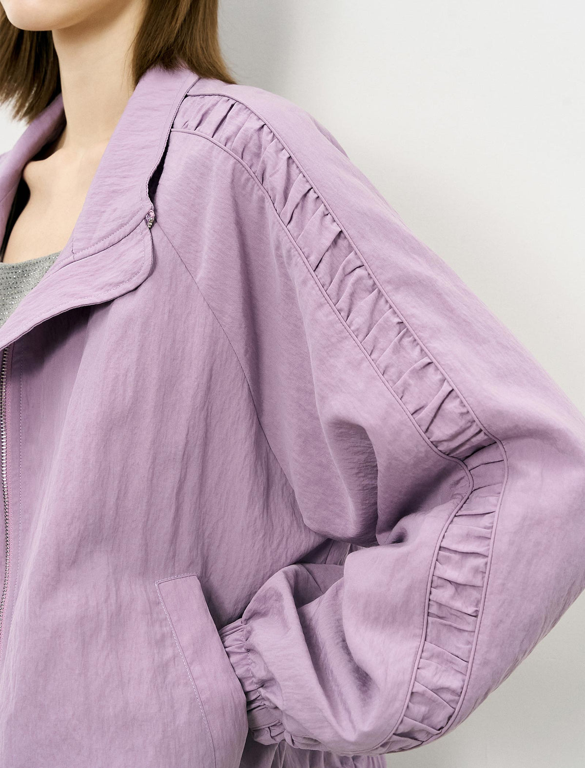 Stand Collar Zip Front Utility Jacket Coat