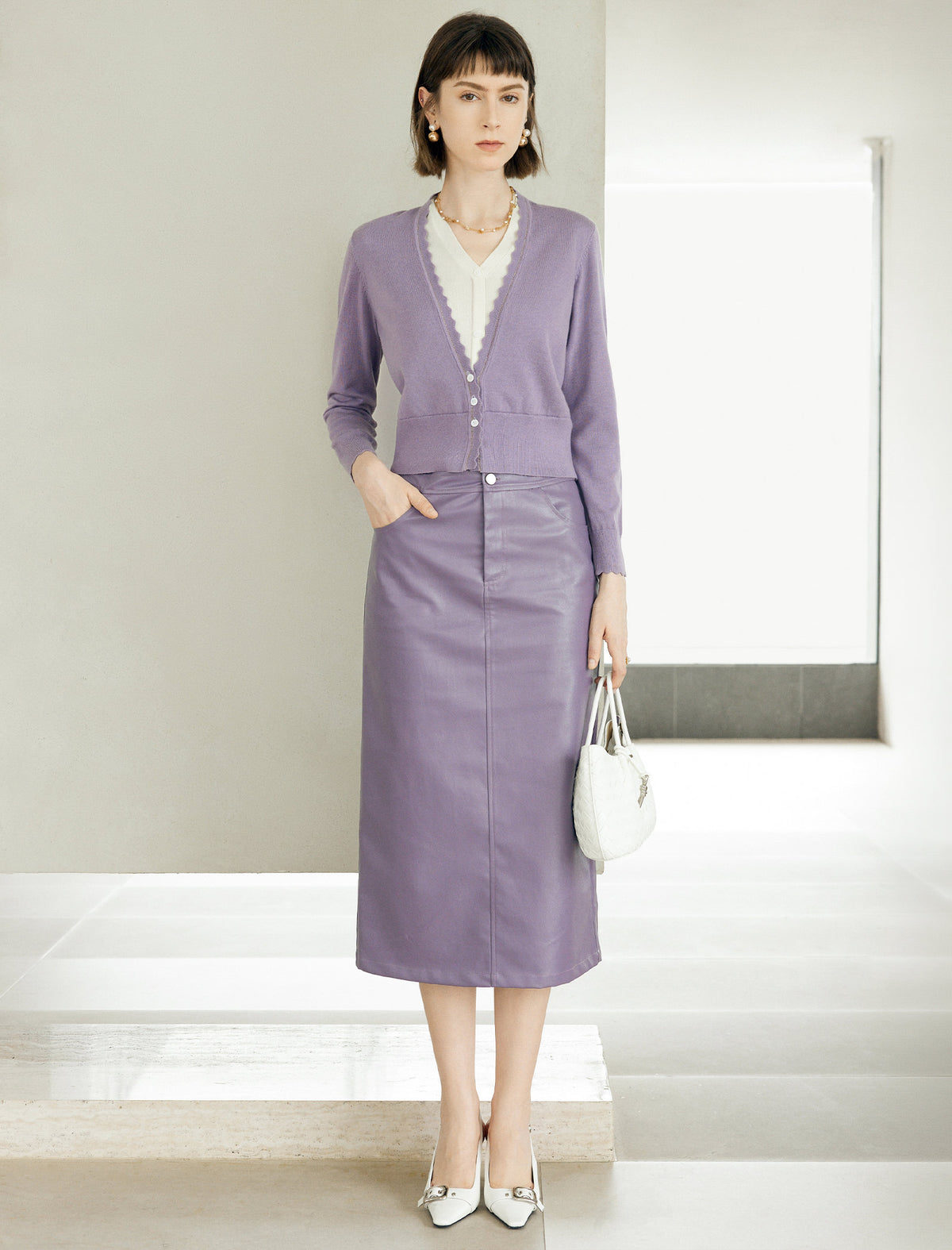 Faux Leather Pencil Skirt with Pockets