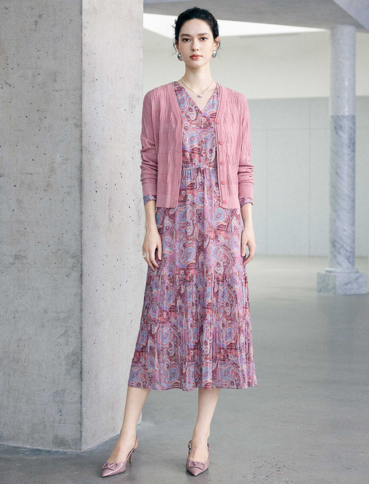 Elastic Waist Floral Chiffon Dress