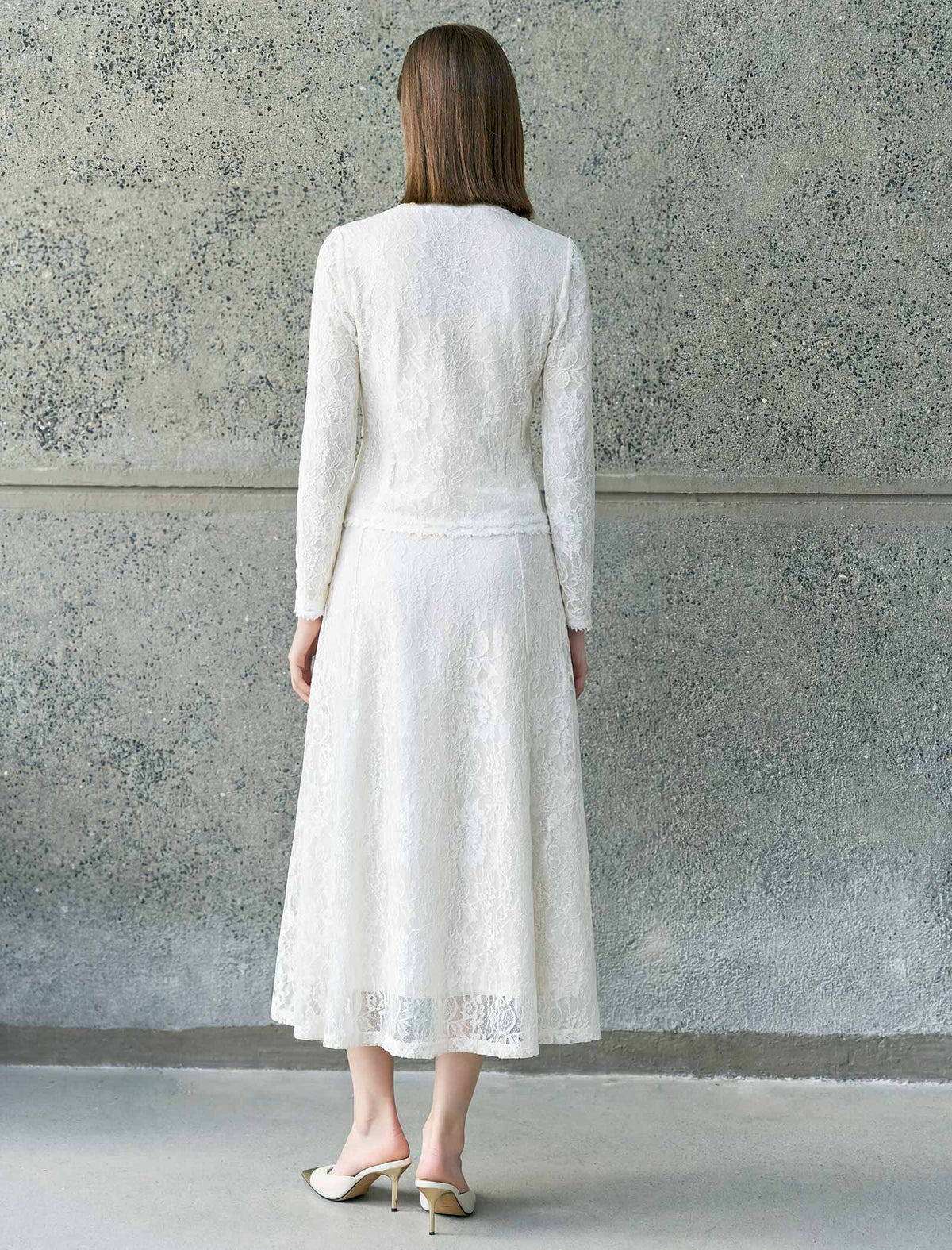 Beaded‑Trim Lace Long‑Sleeve Top