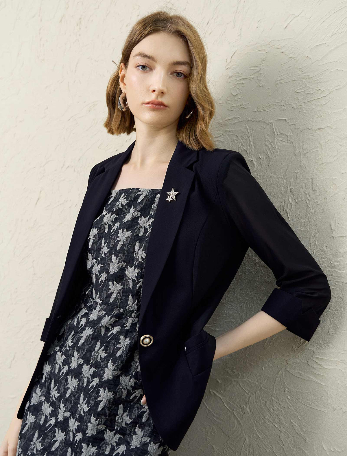 3/4 Sleeve Button-Front Blazer