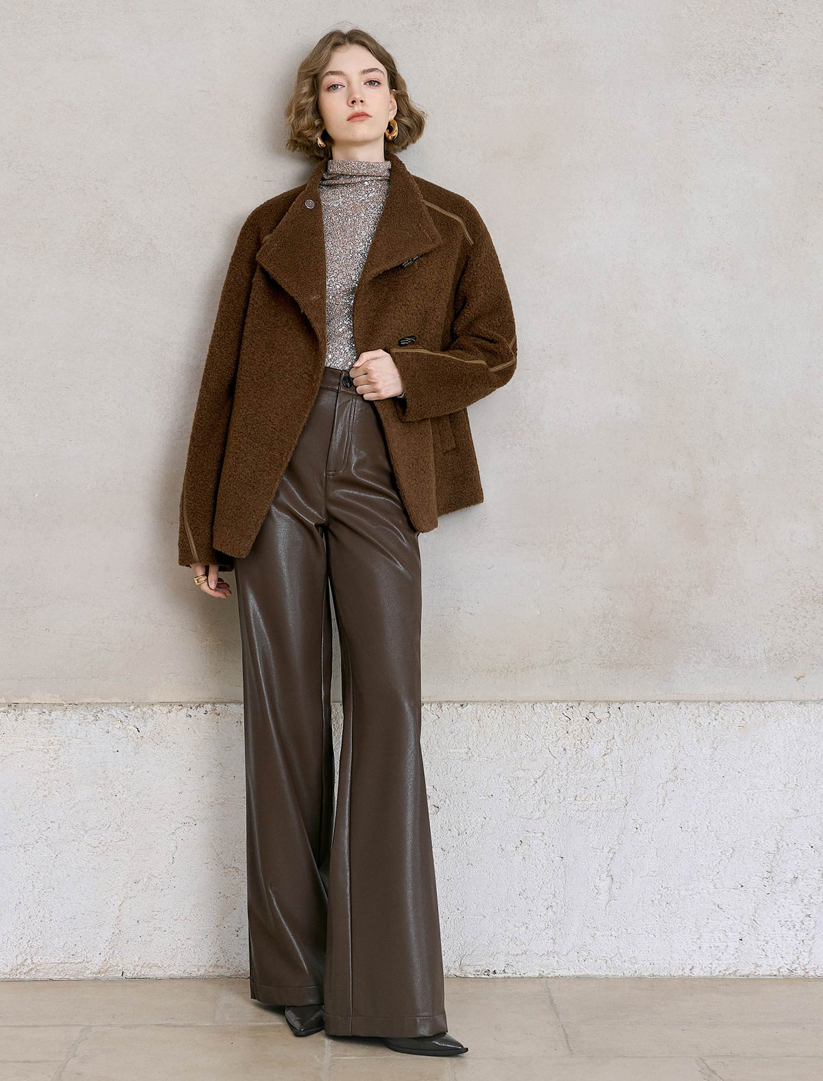 All-Over Sequin Turtleneck Long-Sleeve Top