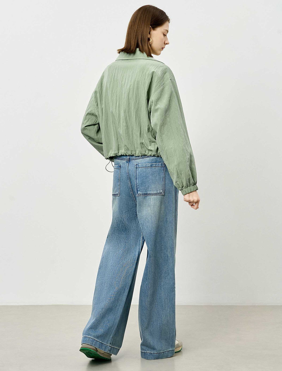 Sage Green Cropped Utility Cargo Jacket