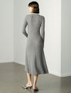 Wool Blend Long-Sleeve Button-Front Midi Dress