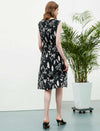 100% Mulberry Silk Black Botanical Sleeveless Midi Dress