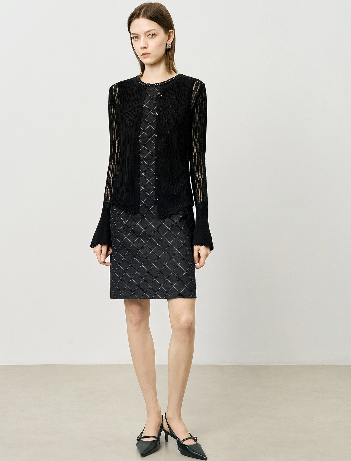 Sheer Knit Flared Sleeve Cardigan