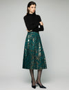 Metallic Floral High-Waist A-Line Midi Skirt