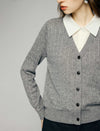 Wool Blend Cable-Knit V-Neck Button-Front Cardigan