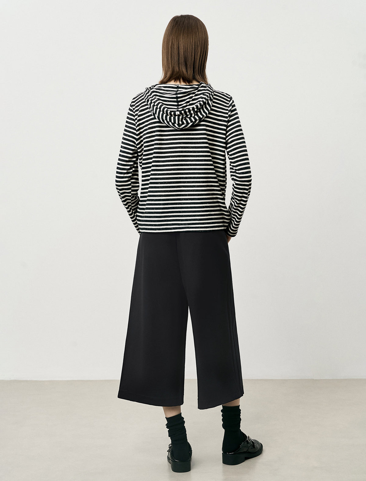 Stripe Long-Sleeve Hooded Henley Top