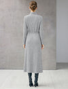 Textured Turtleneck Pearl-Chain Belted Long Sleeve Midi Dress