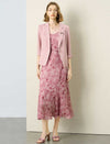 Dusty Pink Floral Print Adjustable Strap Tie Waist Midi Slip Dress