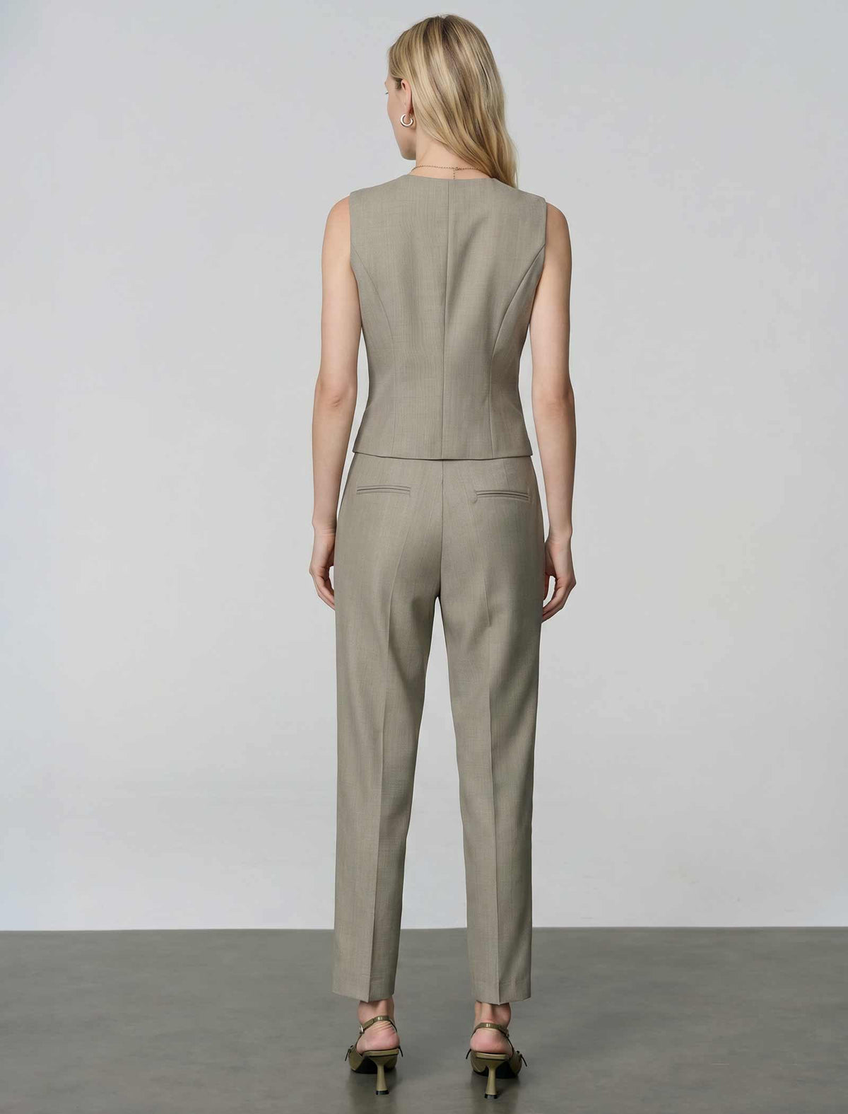 Sage Green Wool High Waist Straight Leg Cropped Office Pants