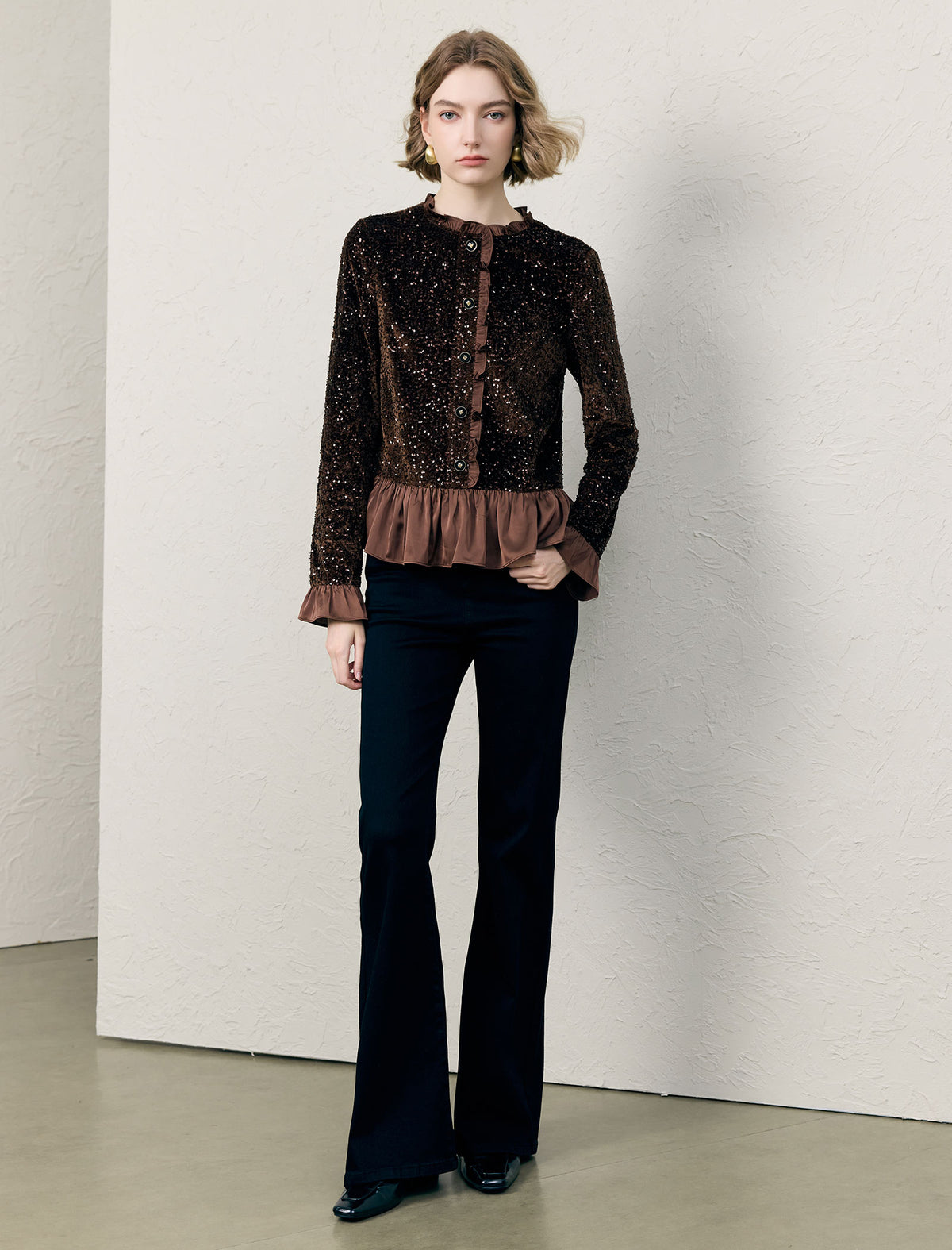 Embellished Peplum Long Sleeve Top
