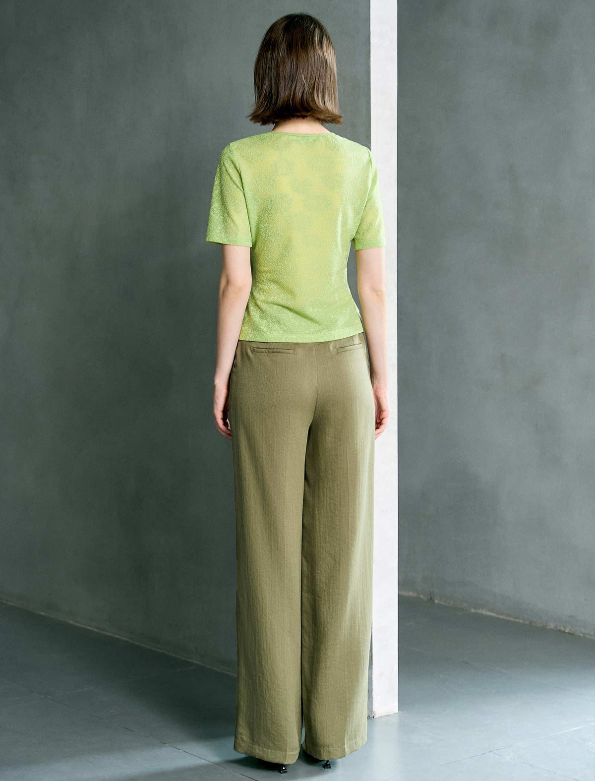 Lime Green Textured Wrap Knit Top