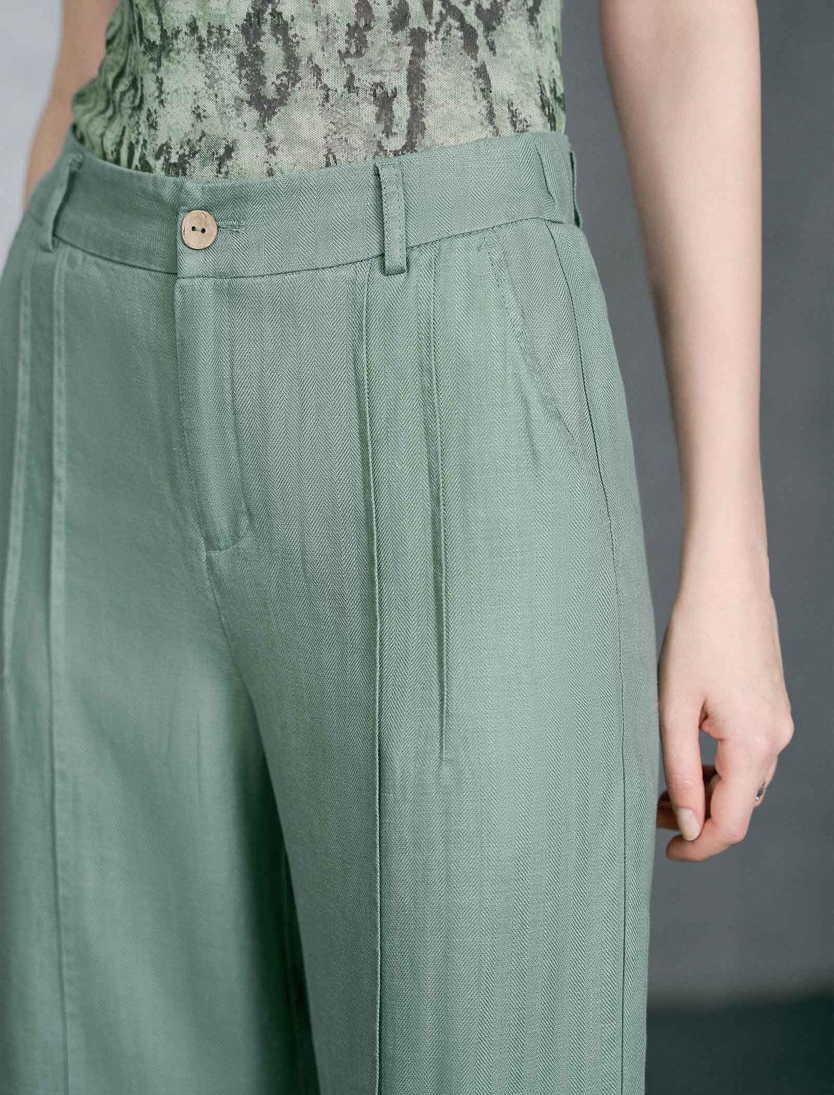 Sage Green Linen Blend High Waist Wide Leg Pants